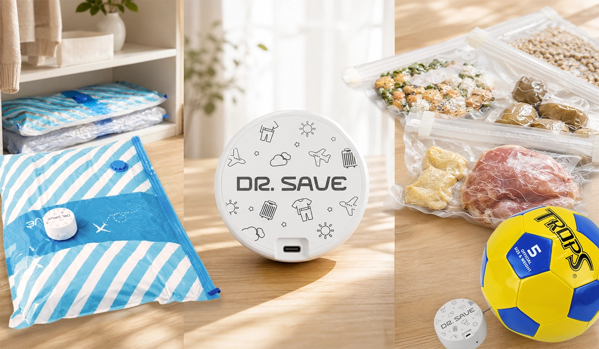 DR. SAVE DUO for clothing storage, food vacuum bags and ball inflation